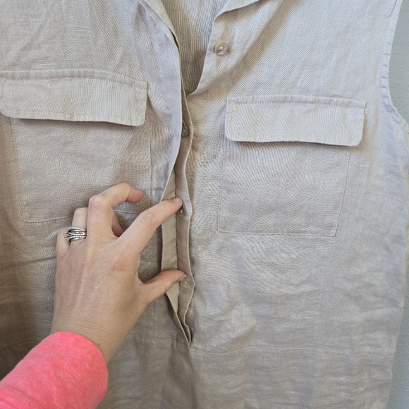 Jones & Co Small Linen Tan Button Tunic Tank - Picture 3 of 5